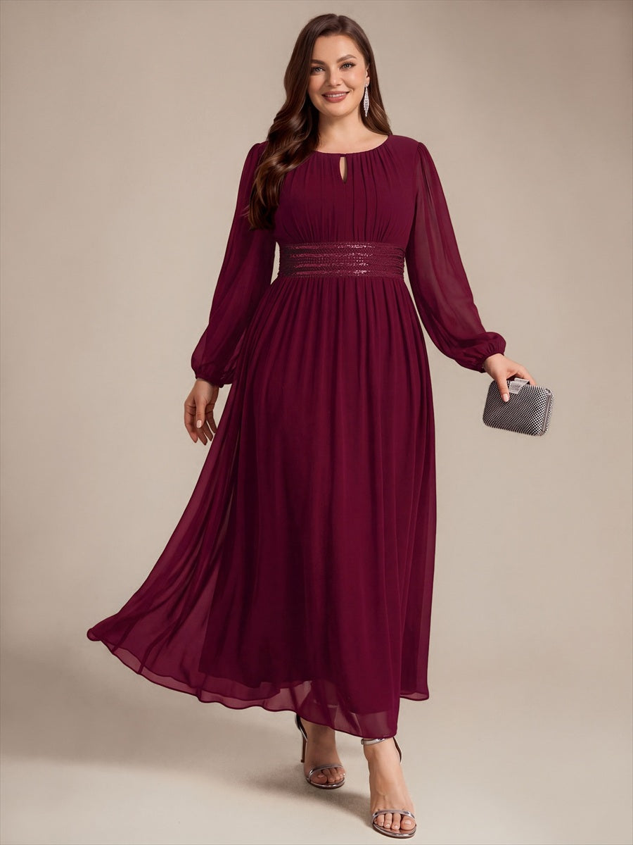 Chiffon A-Linie Puffärmel,. Nicht elastisch brautjungfernkleid #Farbe_Burgunderrot