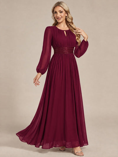 Chiffon A-Linie Puffärmel,. Nicht elastisch brautjungfernkleid #Farbe_Burgunderrot