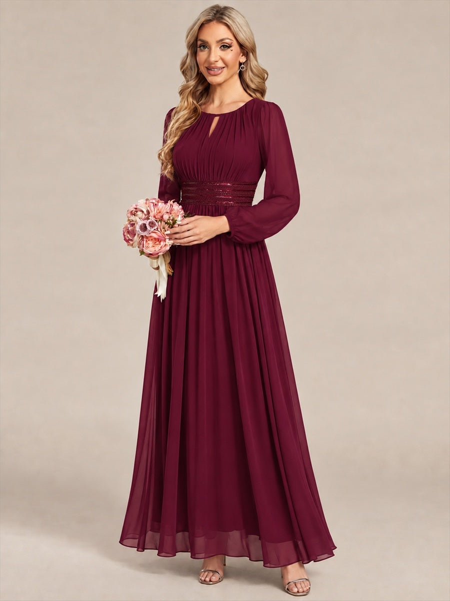 Chiffon A-Linie Puffärmel,. Nicht elastisch brautjungfernkleid #Farbe_Burgunderrot