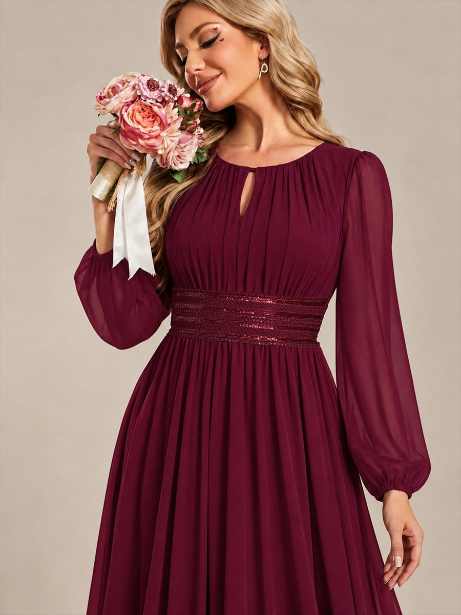 Chiffon A-Linie Puffärmel,. Nicht elastisch brautjungfernkleid #Farbe_Burgunderrot