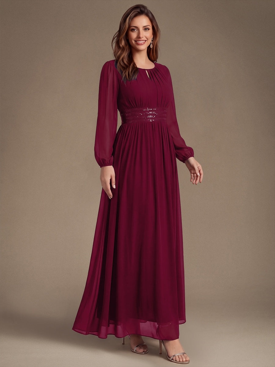Chiffon A-Linie Puffärmel,. Nicht elastisch brautjungfernkleid #Farbe_Burgunderrot
