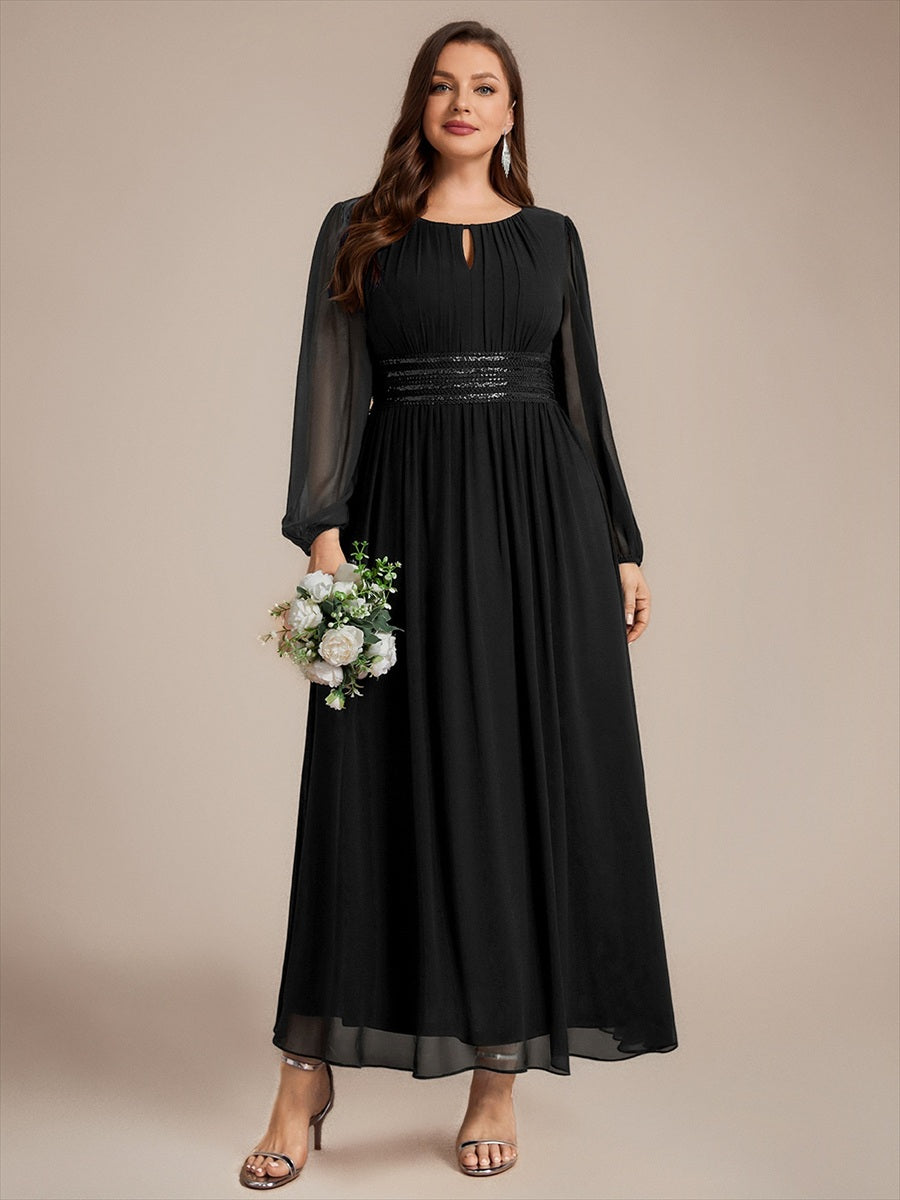Chiffon A-Linie Puffärmel,. Nicht elastisch brautjungfernkleid #Farbe_Schwarz