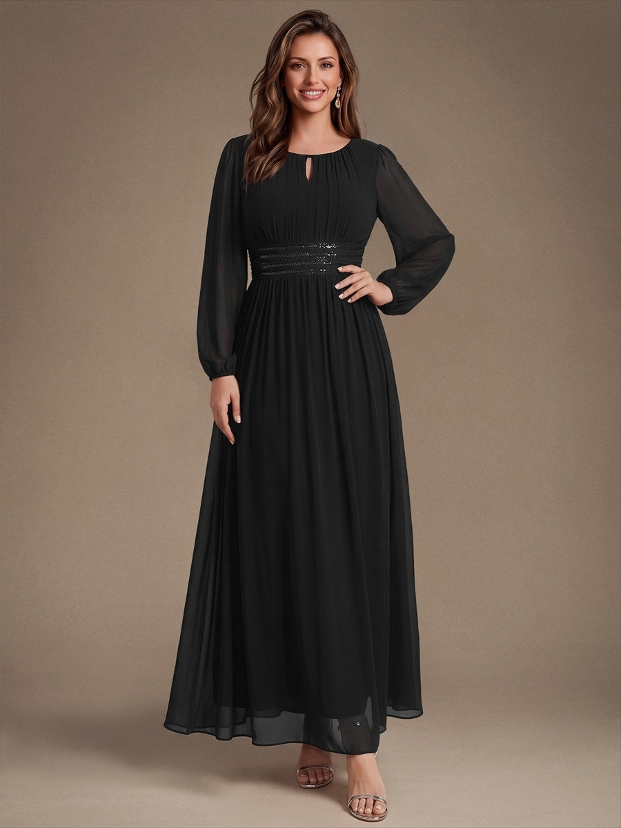 Chiffon A-Linie Puffärmel,. Nicht elastisch brautjungfernkleid #Farbe_Schwarz