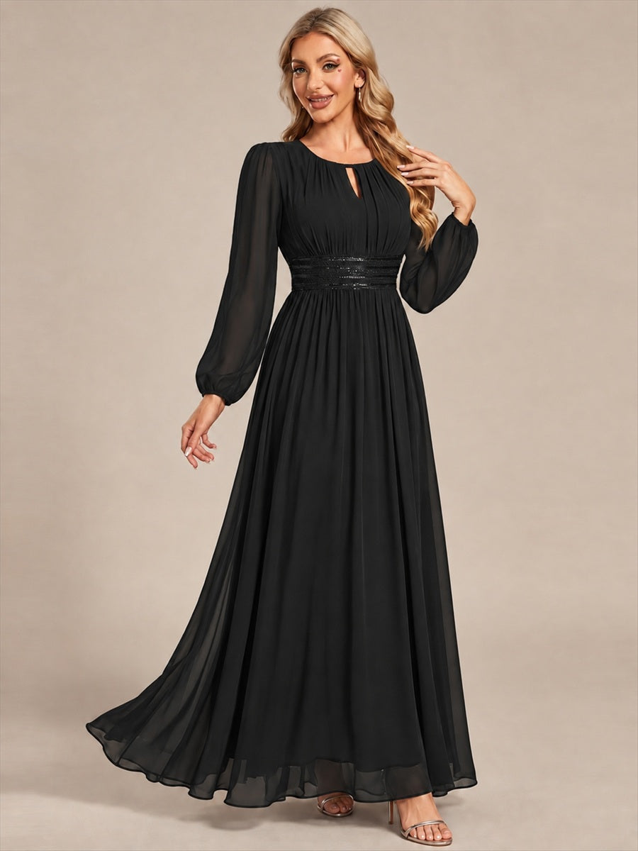 Chiffon A-Linie Puffärmel,. Nicht elastisch brautjungfernkleid #Farbe_Schwarz