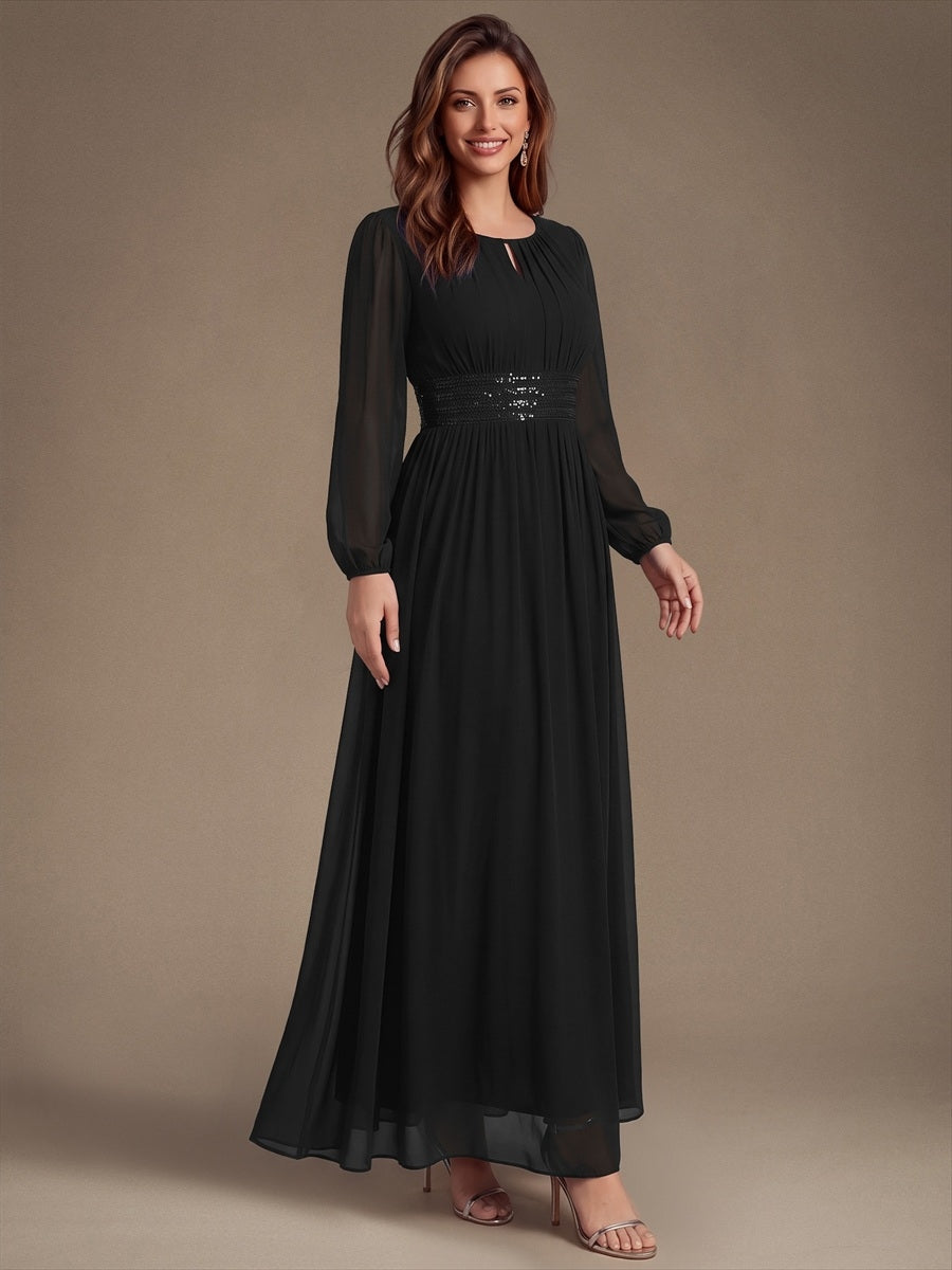 Chiffon A-Linie Puffärmel,. Nicht elastisch brautjungfernkleid #Farbe_Schwarz