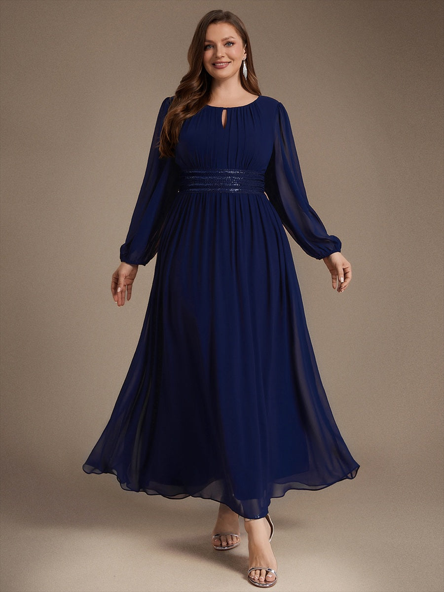 Chiffon A-Linie Puffärmel,. Nicht elastisch brautjungfernkleid #Farbe_Marineblau