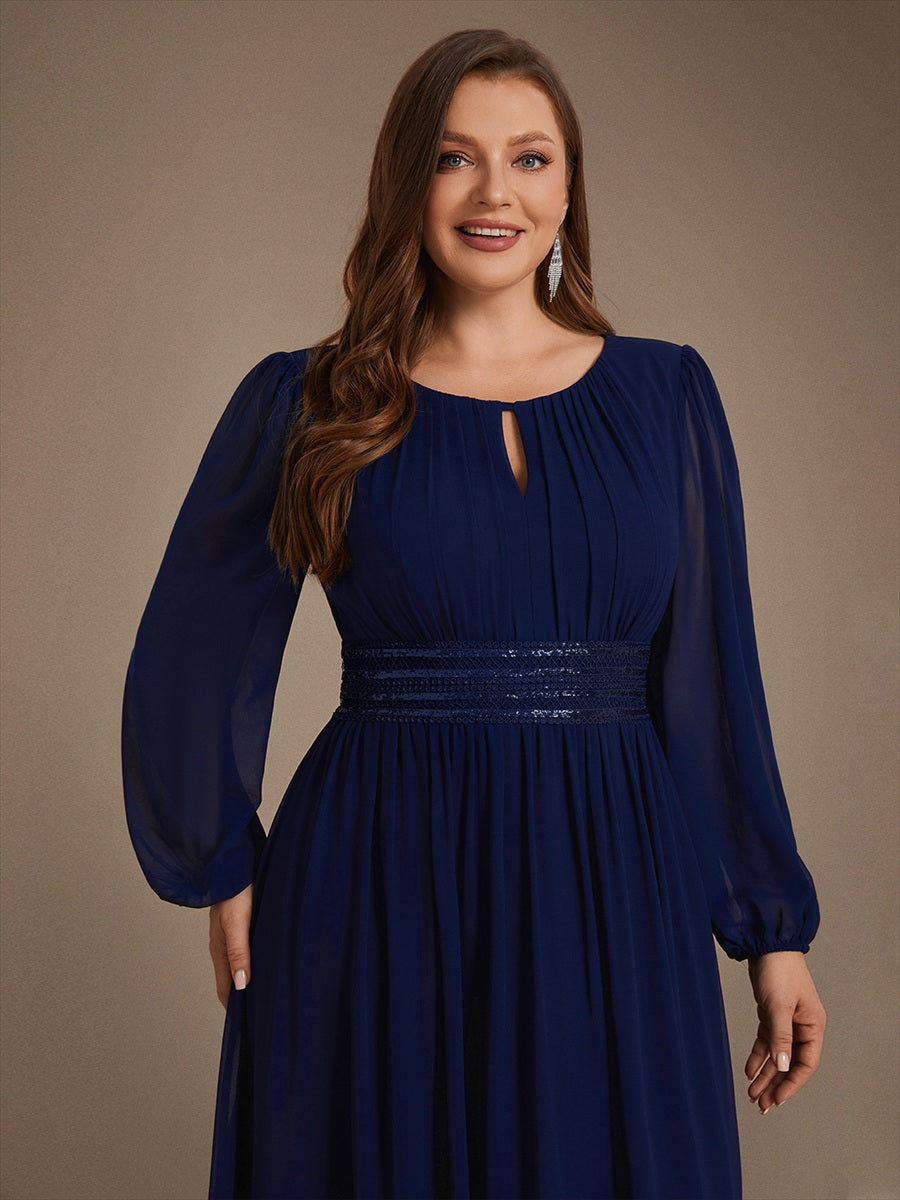 Chiffon A-Linie Puffärmel,. Nicht elastisch brautjungfernkleid #Farbe_Marineblau
