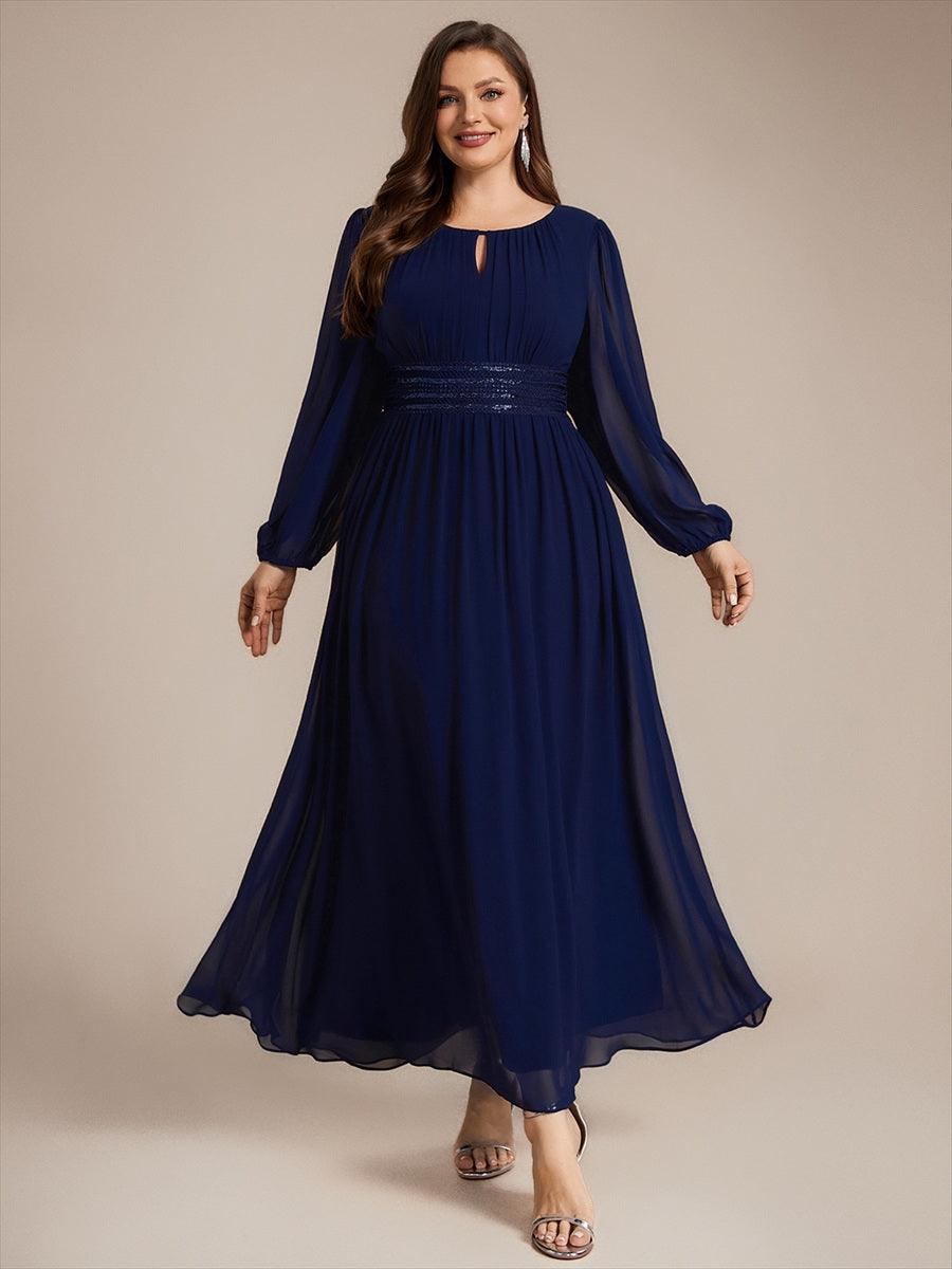 Chiffon A-Linie Puffärmel,. Nicht elastisch brautjungfernkleid #Farbe_Marineblau