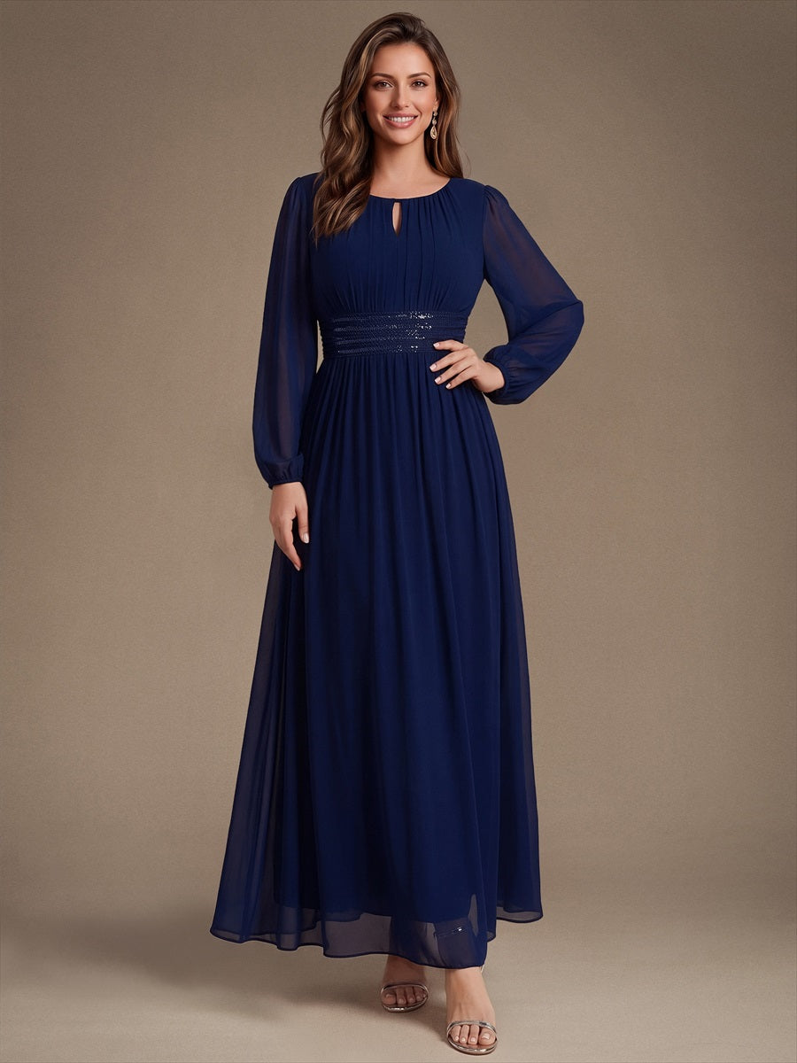 Chiffon A-Linie Puffärmel,. Nicht elastisch brautjungfernkleid #Farbe_Marineblau