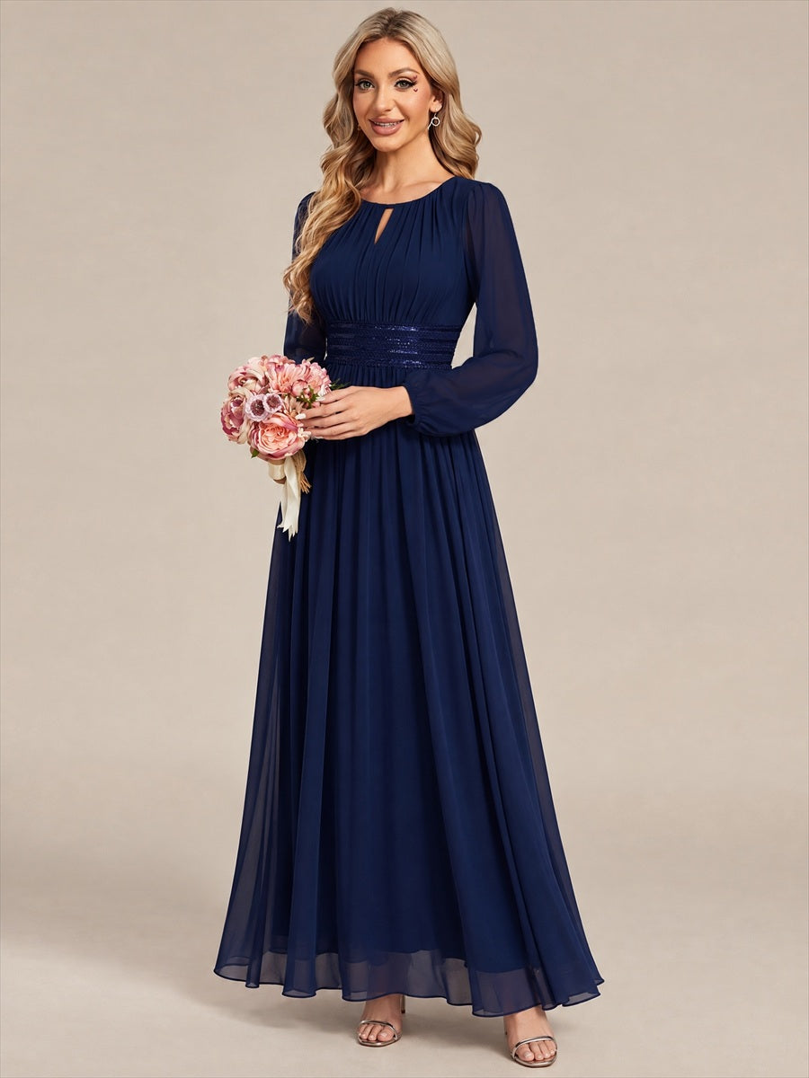 Chiffon A-Linie Puffärmel,. Nicht elastisch brautjungfernkleid #Farbe_Marineblau