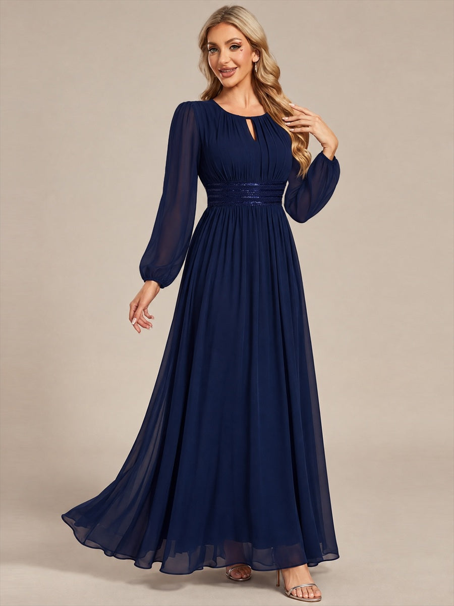Chiffon A-Linie Puffärmel,. Nicht elastisch brautjungfernkleid #Farbe_Marineblau