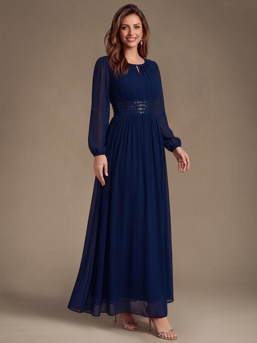 Chiffon A-Linie Puffärmel,. Nicht elastisch brautjungfernkleid #Farbe_Marineblau