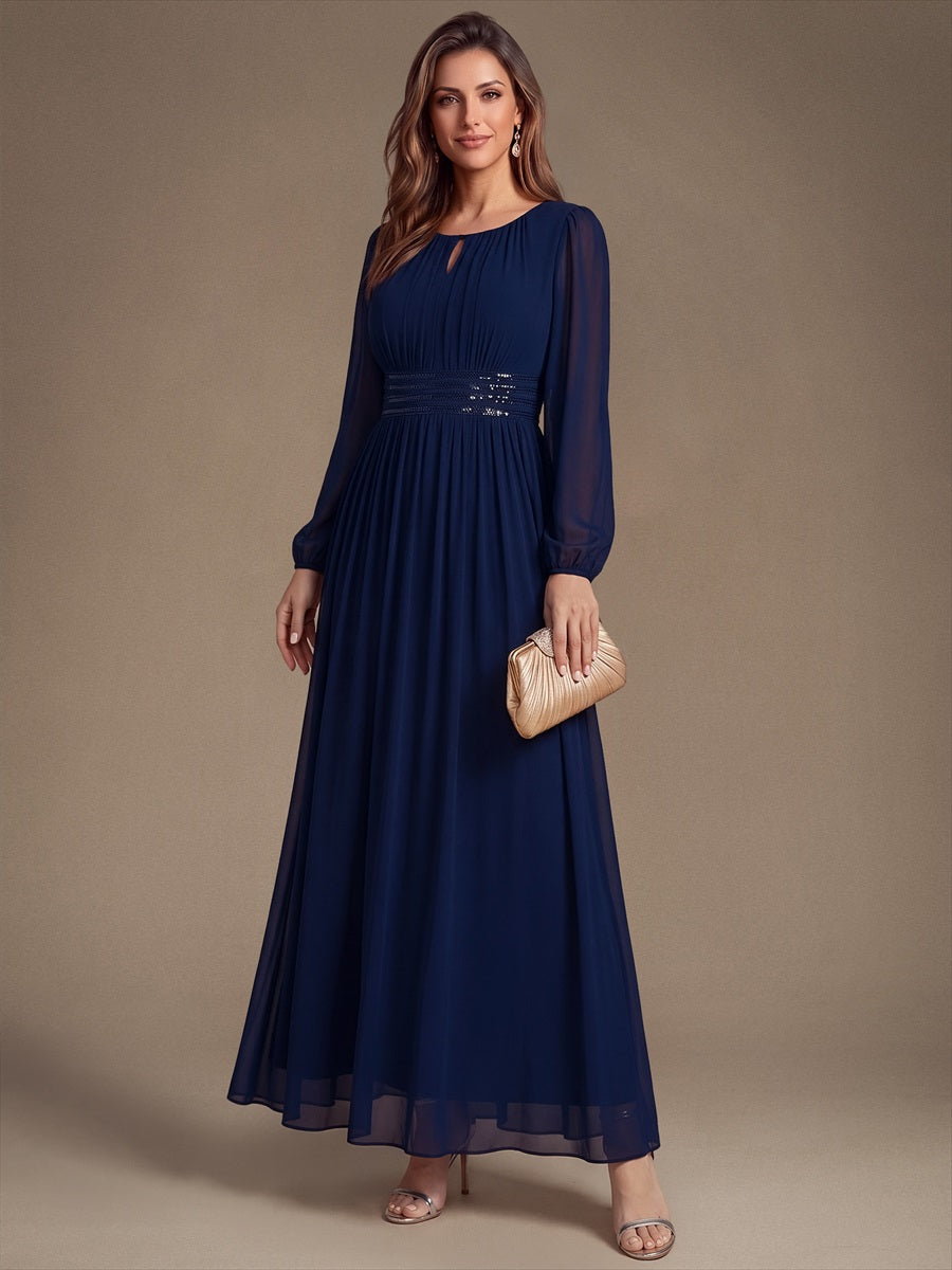 Chiffon A-Linie Puffärmel,. Nicht elastisch brautjungfernkleid #Farbe_Marineblau