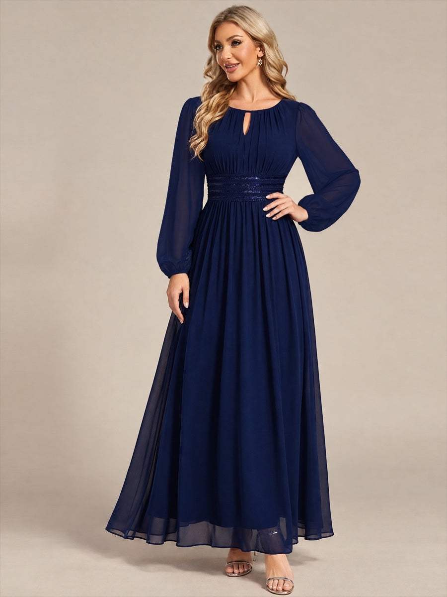 Chiffon A-Linie Puffärmel,. Nicht elastisch brautjungfernkleid #Farbe_Marineblau