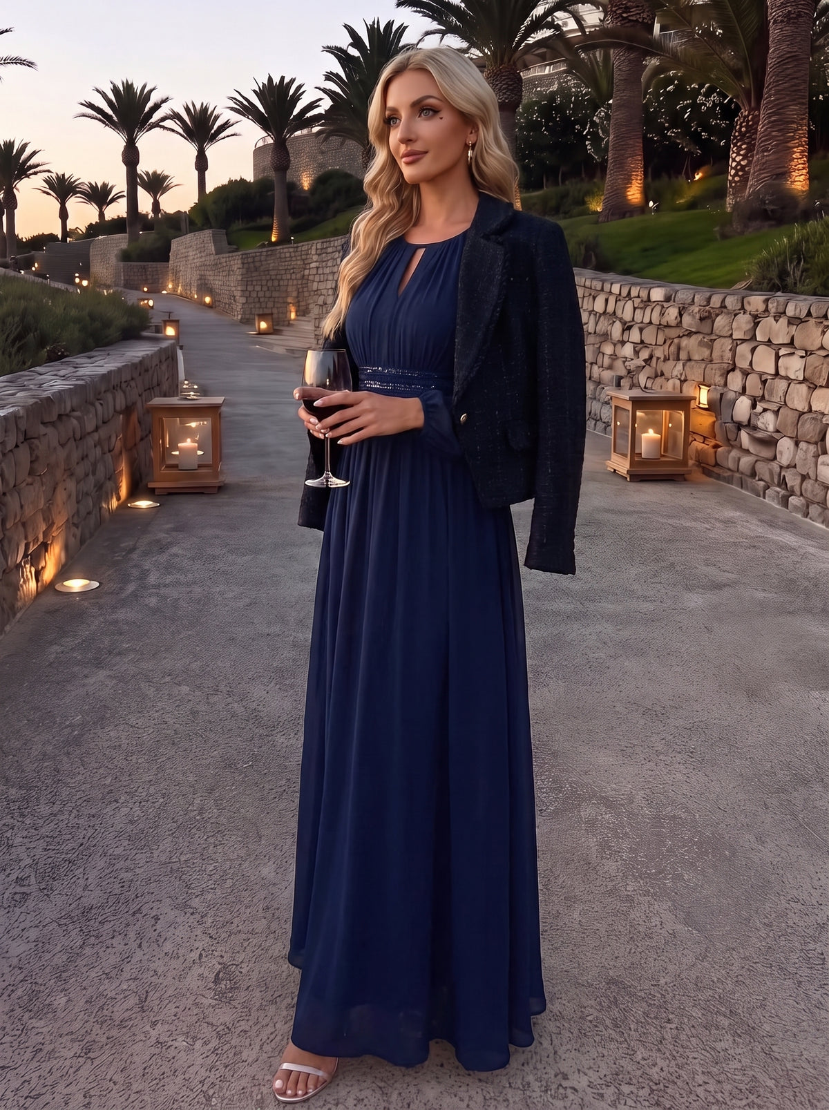 Chiffon A-Linie Puffärmel,. Nicht elastisch brautjungfernkleid #Farbe_Marineblau