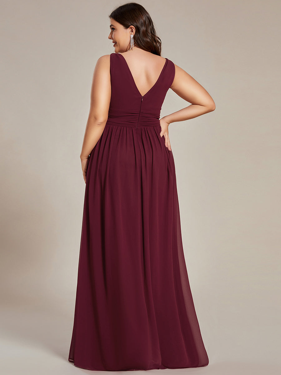 Bodenlanger A-Linien Chiffon Kleid Mit Tiefem V-Ausschnitt Eleganz Kleid #Farbe_Burgunderrot