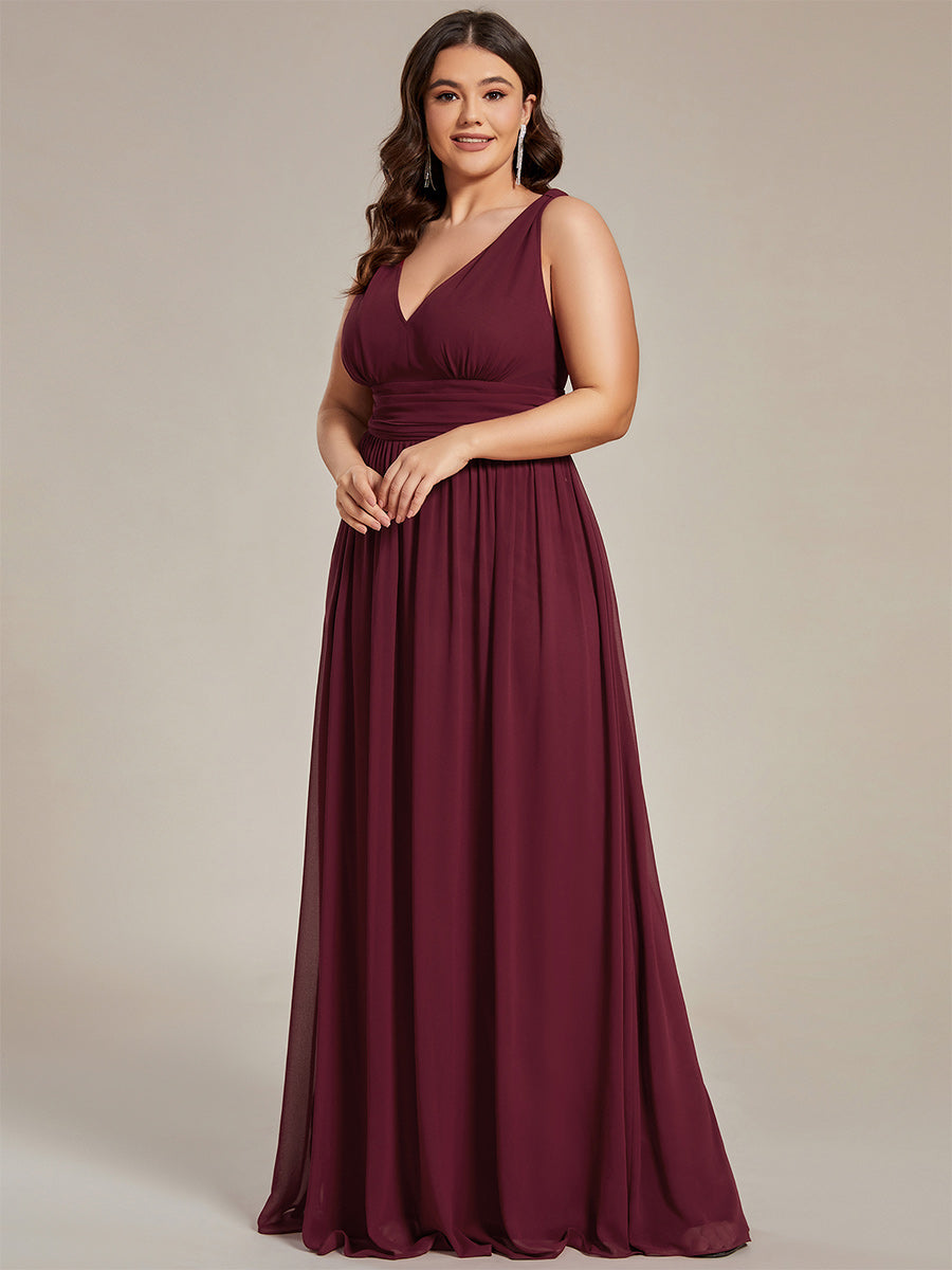 Bodenlanger A-Linien Chiffon Kleid Mit Tiefem V-Ausschnitt Eleganz Kleid #Farbe_Burgunderrot