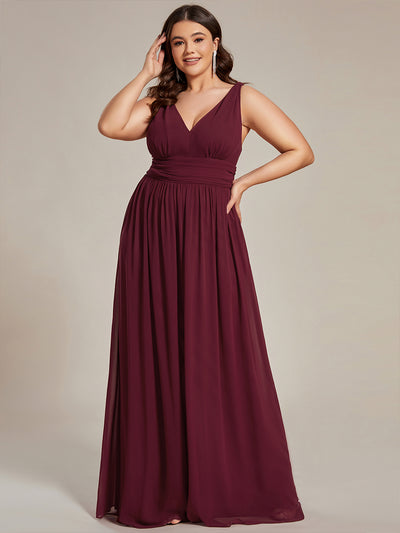 Bodenlanger A-Linien Chiffon Kleid Mit Tiefem V-Ausschnitt Eleganz Kleid #Farbe_Burgunderrot
