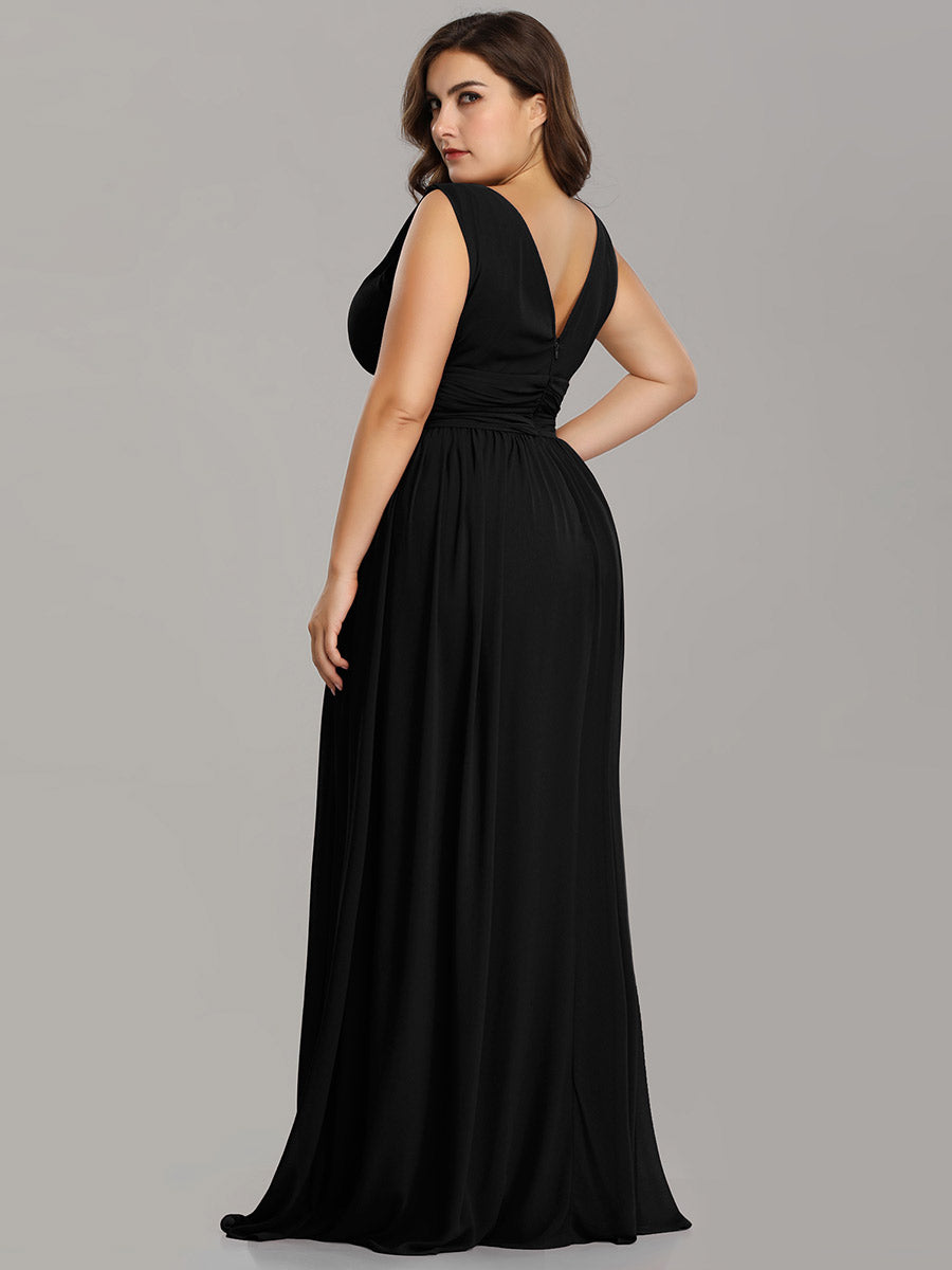 Bodenlanger A-Linien Chiffon Kleid Mit Tiefem V-Ausschnitt Eleganz Kleid #Farbe_Schwarz