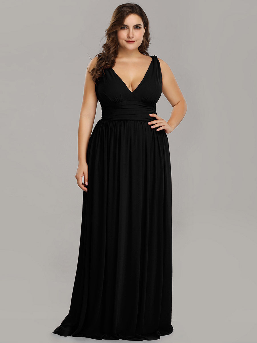 Bodenlanger A-Linien Chiffon Kleid Mit Tiefem V-Ausschnitt Eleganz Kleid #Farbe_Schwarz