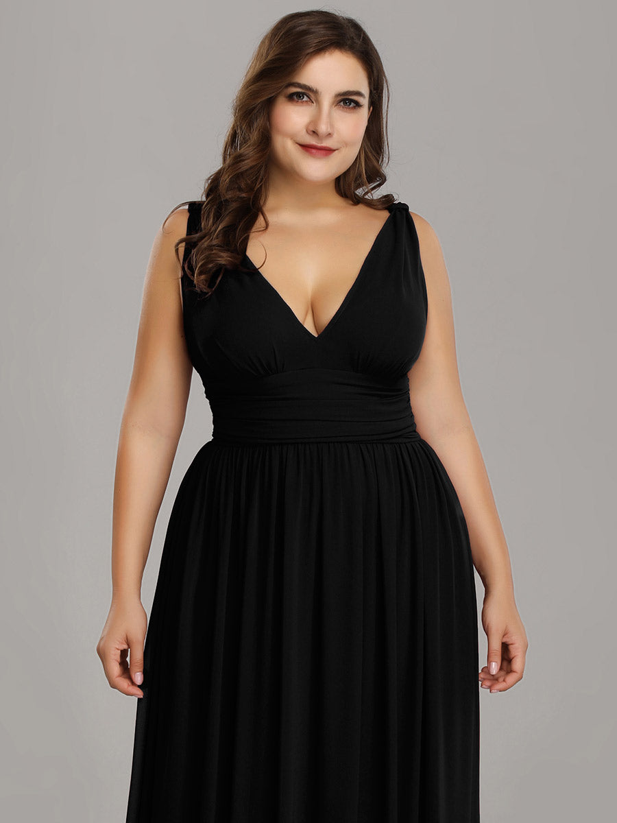Bodenlanger A-Linien Chiffon Kleid Mit Tiefem V-Ausschnitt Eleganz Kleid #Farbe_Schwarz