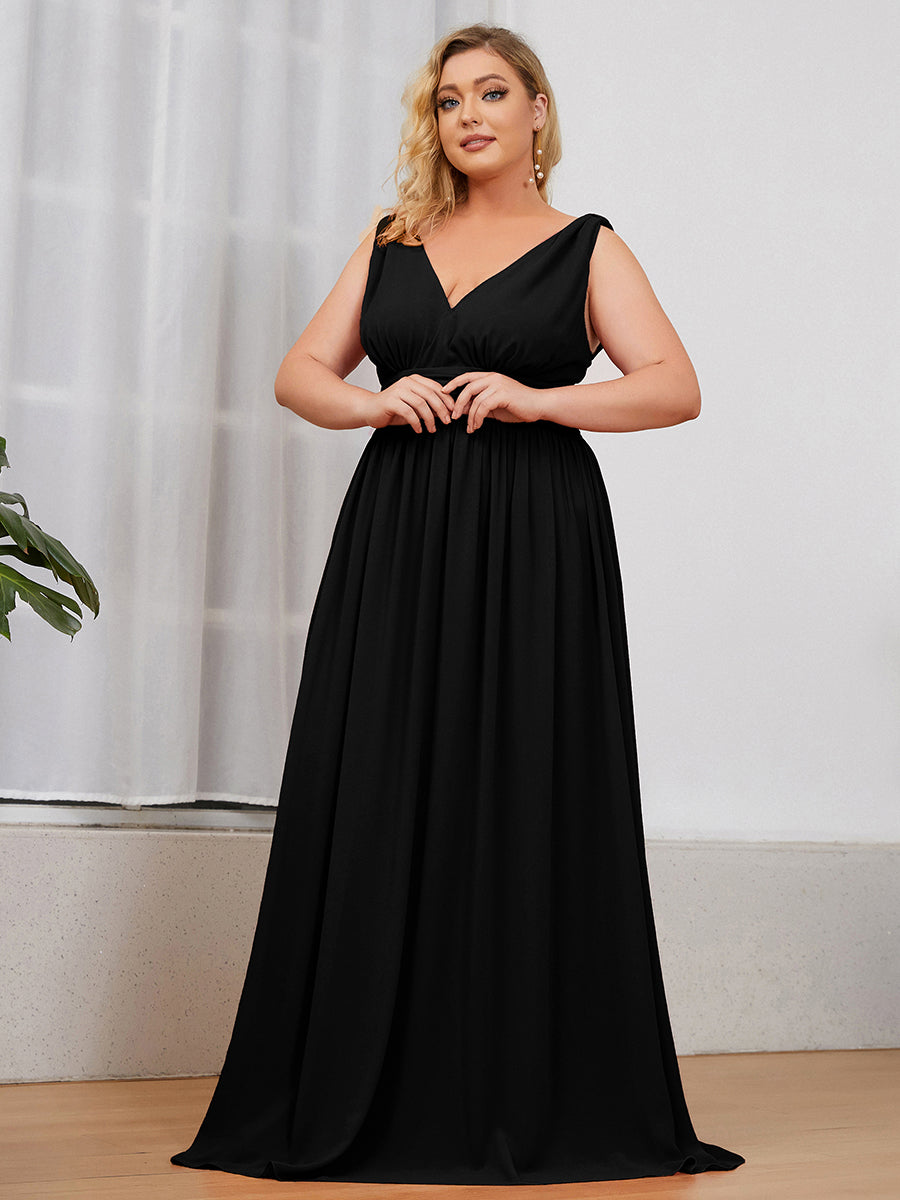 Bodenlanger A-Linien Chiffon Kleid Mit Tiefem V-Ausschnitt Eleganz Kleid #Farbe_Schwarz