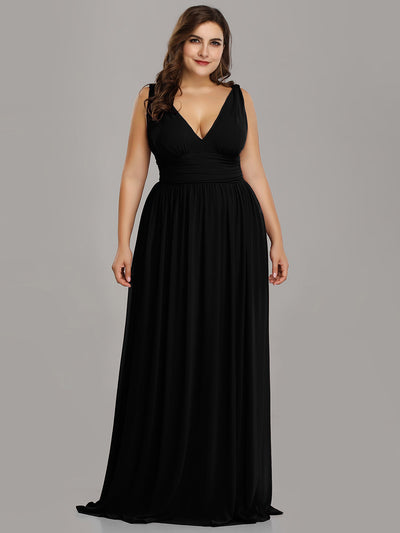 Bodenlanger A-Linien Chiffon Kleid Mit Tiefem V-Ausschnitt Eleganz Kleid #Farbe_Schwarz