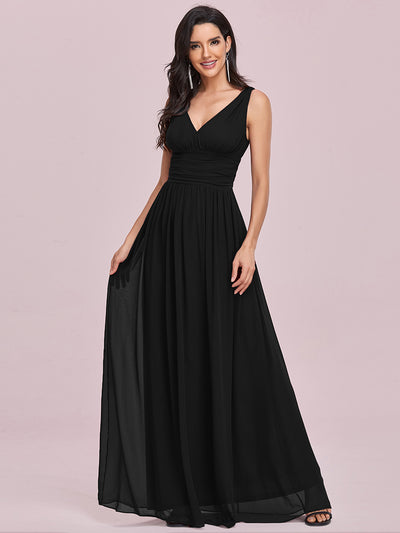 Damen V-Ausschnitt Lange Chiffon Abendkleider Festkleider 09016 #farbe_Schwarz