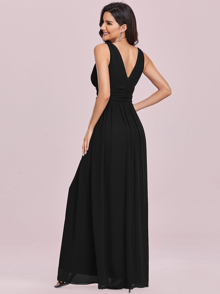 Bodenlanger A-Linien Chiffon Kleid Mit Tiefem V-Ausschnitt Eleganz Kleid #Farbe_Schwarz