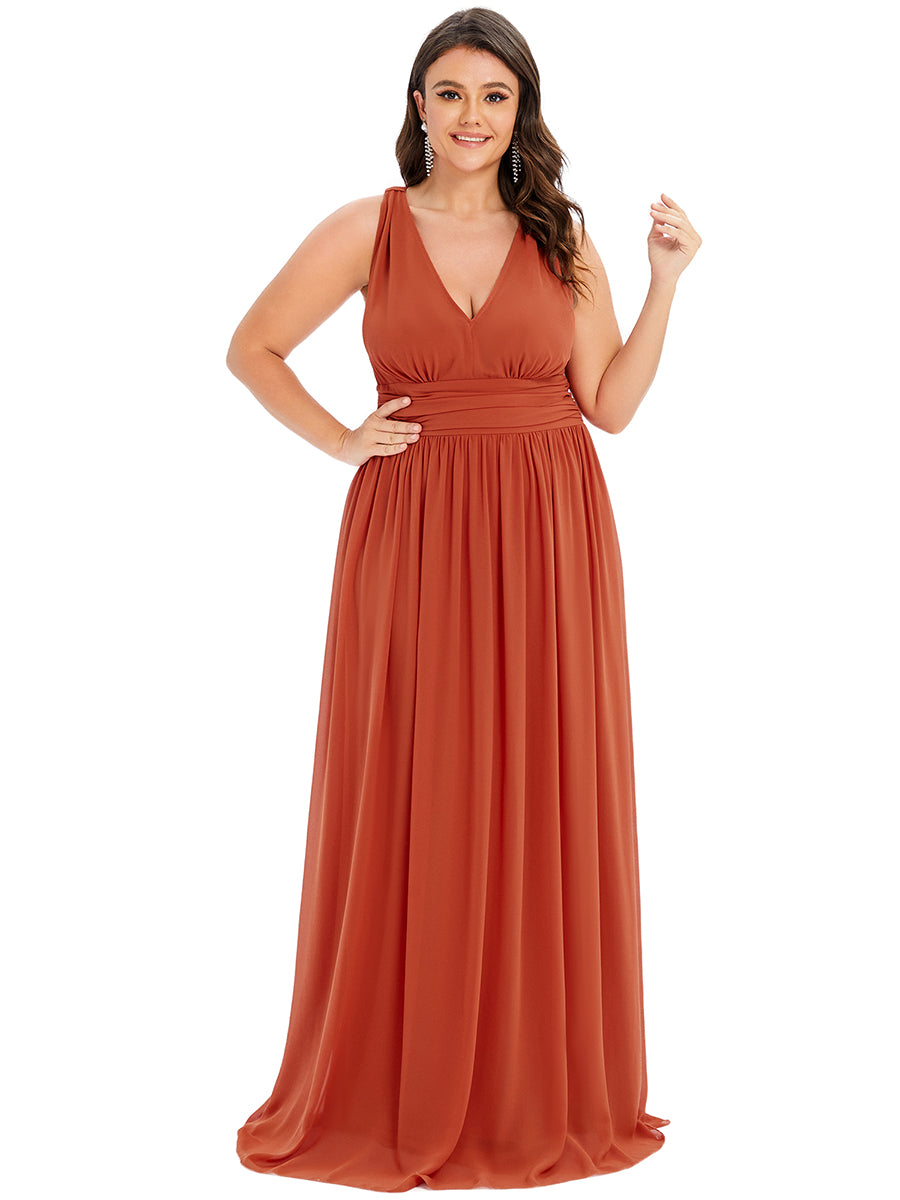 Damen V-Ausschnitt Lange Chiffon Abendkleider Festkleider 09016 #farbe_Gebranntes Orange