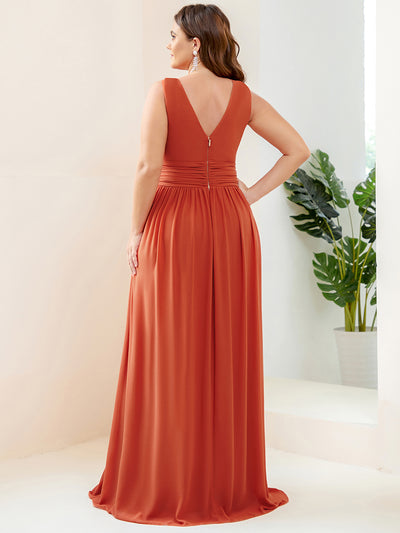 Bodenlanger A-Linien Chiffon Kleid Mit Tiefem V-Ausschnitt Eleganz Kleid #Farbe_Gebranntes Orange