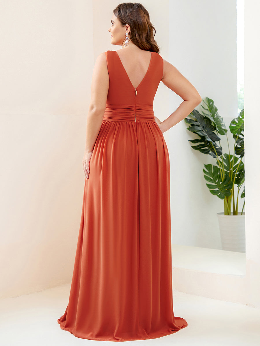 Bodenlanger A-Linien Chiffon Kleid Mit Tiefem V-Ausschnitt Eleganz Kleid #Farbe_Gebranntes Orange