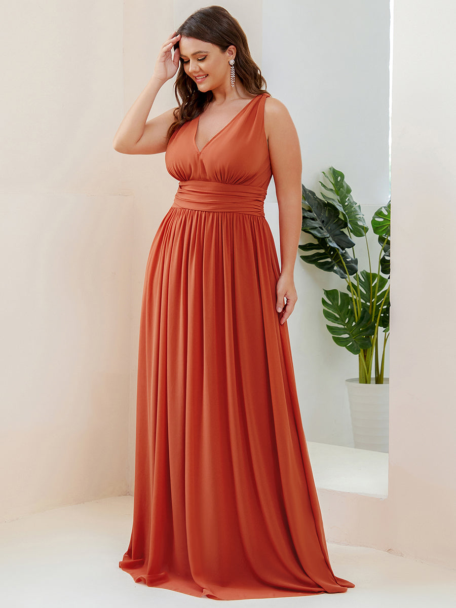 Bodenlanger A-Linien Chiffon Kleid Mit Tiefem V-Ausschnitt Eleganz Kleid #Farbe_Gebranntes Orange