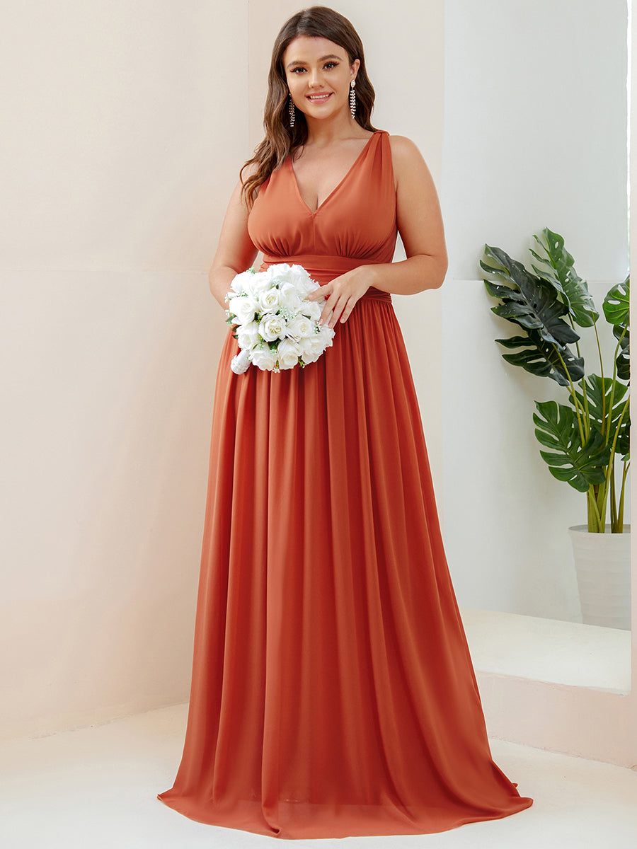 Bodenlanger A-Linien Chiffon Kleid Mit Tiefem V-Ausschnitt Eleganz Kleid #Farbe_Gebranntes Orange