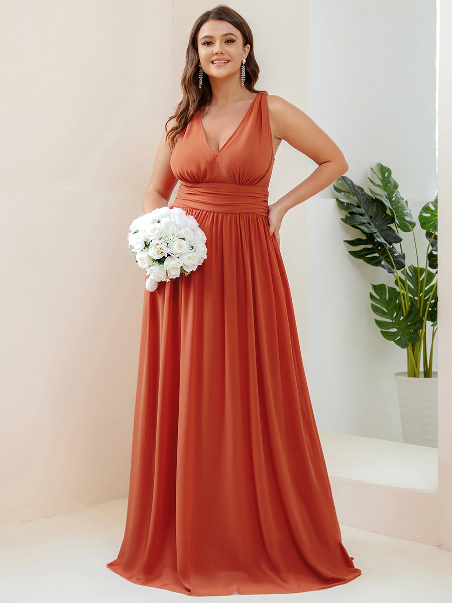 Bodenlanger A-Linien Chiffon Kleid Mit Tiefem V-Ausschnitt Eleganz Kleid #Farbe_Gebranntes Orange
