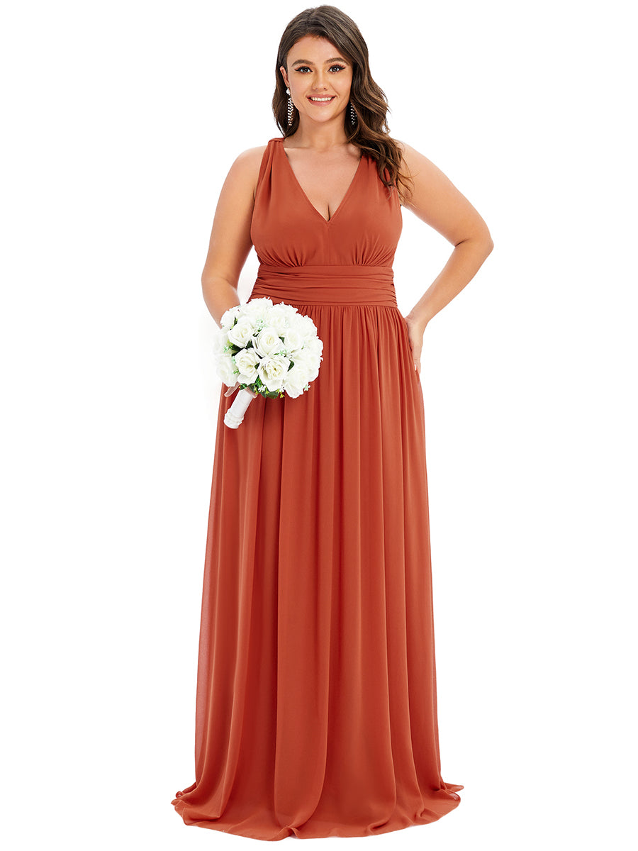 Damen V-Ausschnitt Lange Chiffon Abendkleider Festkleider 09016 #farbe_Gebranntes Orange