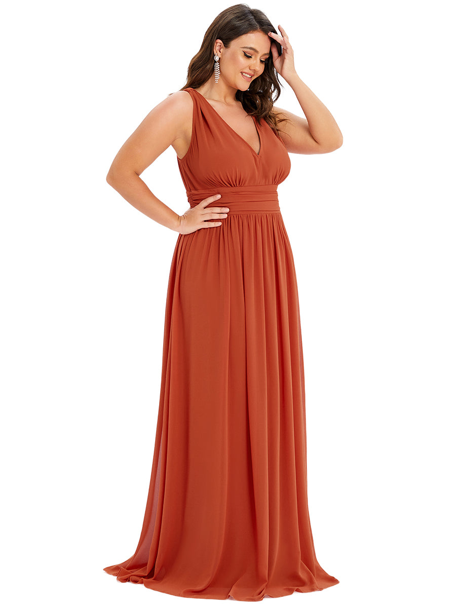Damen V-Ausschnitt Lange Chiffon Abendkleider Festkleider 09016 #farbe_Gebranntes Orange