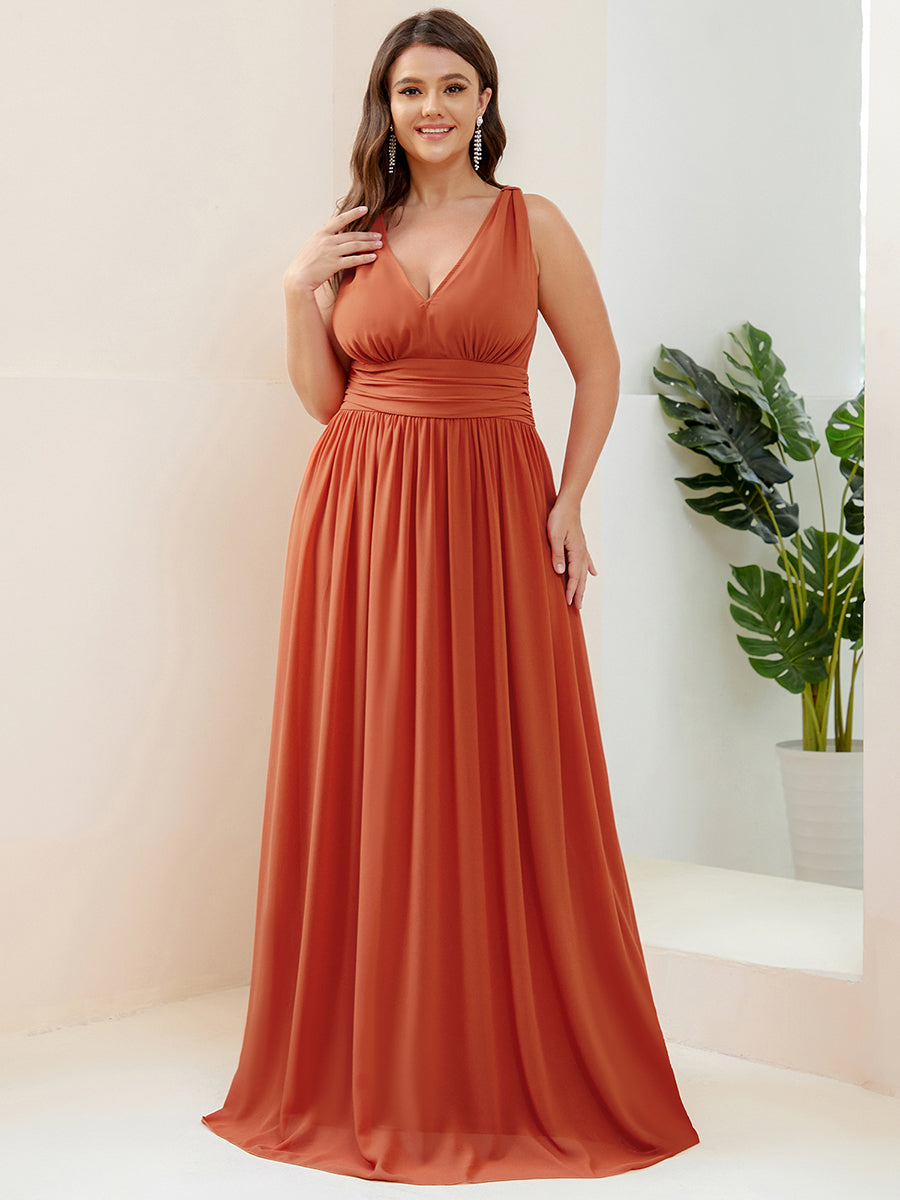 Bodenlanger A-Linien Chiffon Kleid Mit Tiefem V-Ausschnitt Eleganz Kleid #Farbe_Gebranntes Orange