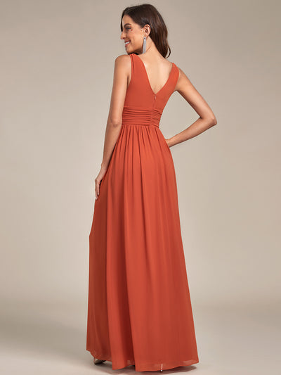 Bodenlanger A-Linien Chiffon Kleid Mit Tiefem V-Ausschnitt Eleganz Kleid #Farbe_Gebranntes Orange