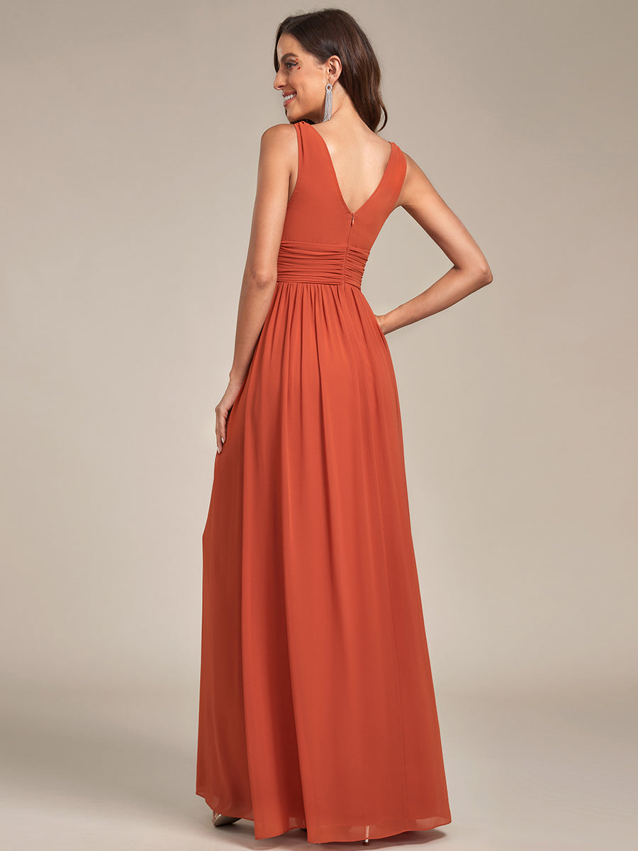 Damen V-Ausschnitt Lange Chiffon Abendkleider Festkleider 09016 #farbe_Gebranntes Orange
