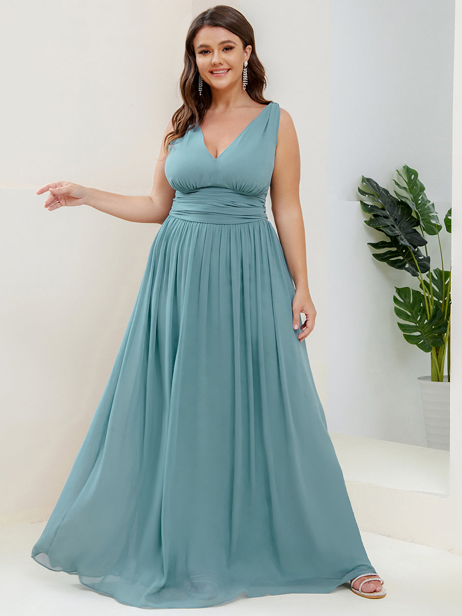 Bodenlanger A-Linien Chiffon Kleid Mit Tiefem V-Ausschnitt Eleganz Kleid #Farbe_Hellpetrol