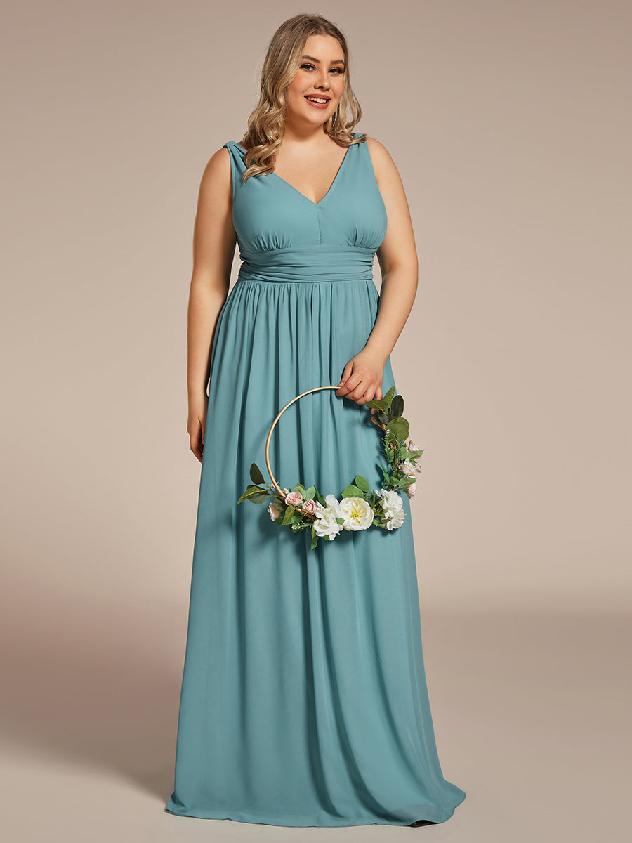 Bodenlanger A-Linien Chiffon Kleid Mit Tiefem V-Ausschnitt Eleganz Kleid #Farbe_Hellpetrol