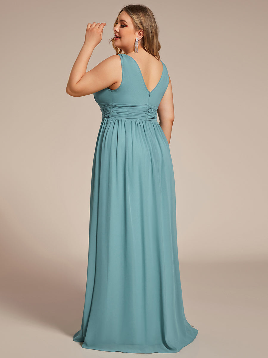 Bodenlanger A-Linien Chiffon Kleid Mit Tiefem V-Ausschnitt Eleganz Kleid #Farbe_Hellpetrol