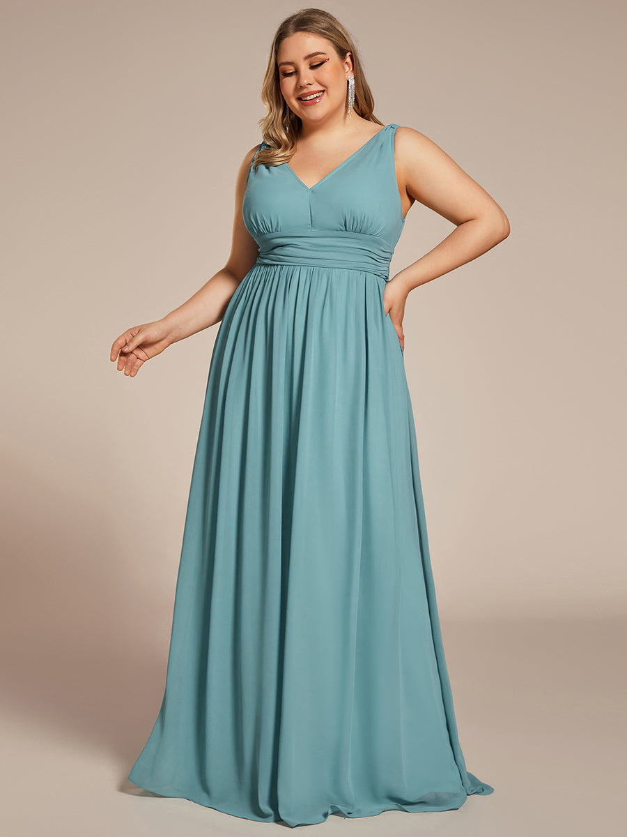 Bodenlanger A-Linien Chiffon Kleid Mit Tiefem V-Ausschnitt Eleganz Kleid #Farbe_Hellpetrol