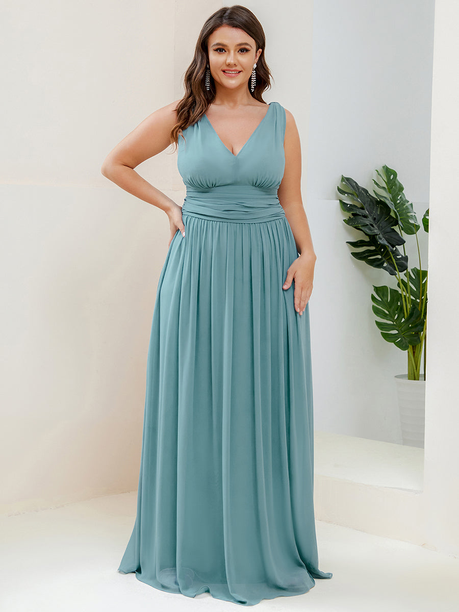 Bodenlanger A-Linien Chiffon Kleid Mit Tiefem V-Ausschnitt Eleganz Kleid #Farbe_Hellpetrol