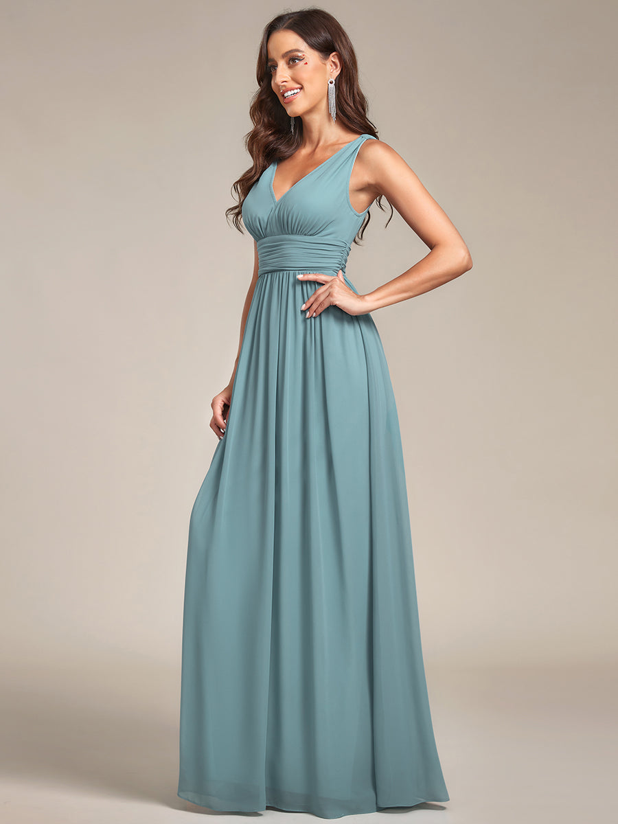 Damen V-Ausschnitt Lange Chiffon Abendkleider Festkleider 09016 #farbe_Hellpetrol