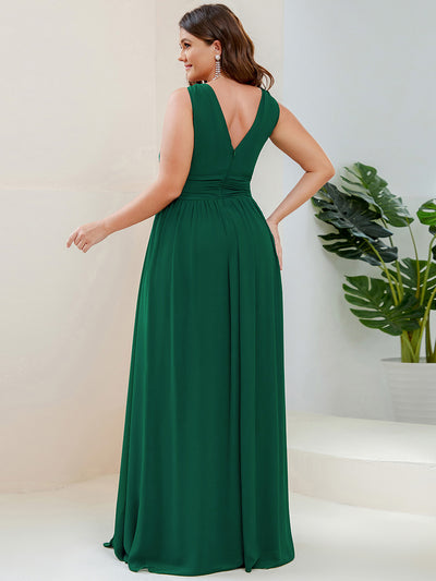 Bodenlanger A-Linien Chiffon Kleid Mit Tiefem V-Ausschnitt Eleganz Kleid #Farbe_Dunkelgrün