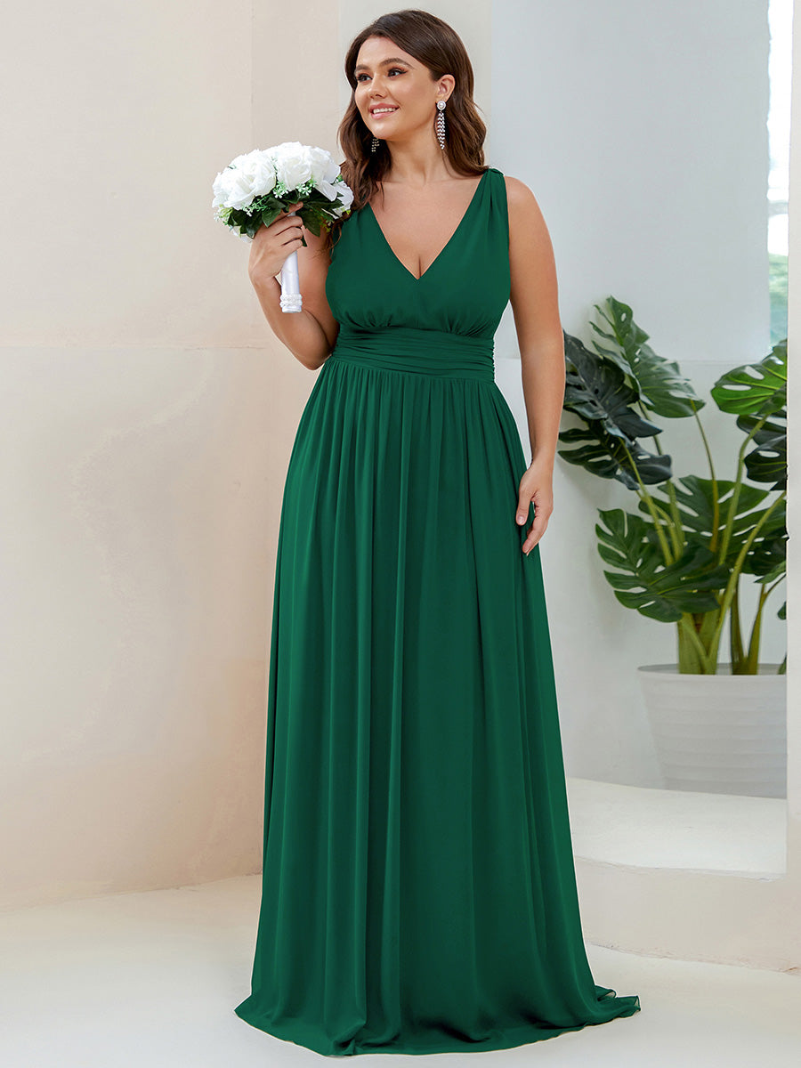 Bodenlanger A-Linien Chiffon Kleid Mit Tiefem V-Ausschnitt Eleganz Kleid #Farbe_Dunkelgrün
