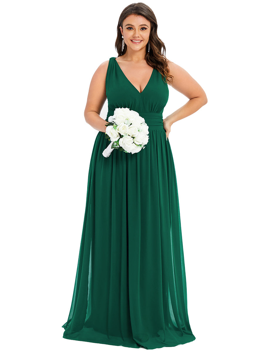 Damen V-Ausschnitt Lange Chiffon Abendkleider Festkleider 09016 #farbe_Dunkelgrün