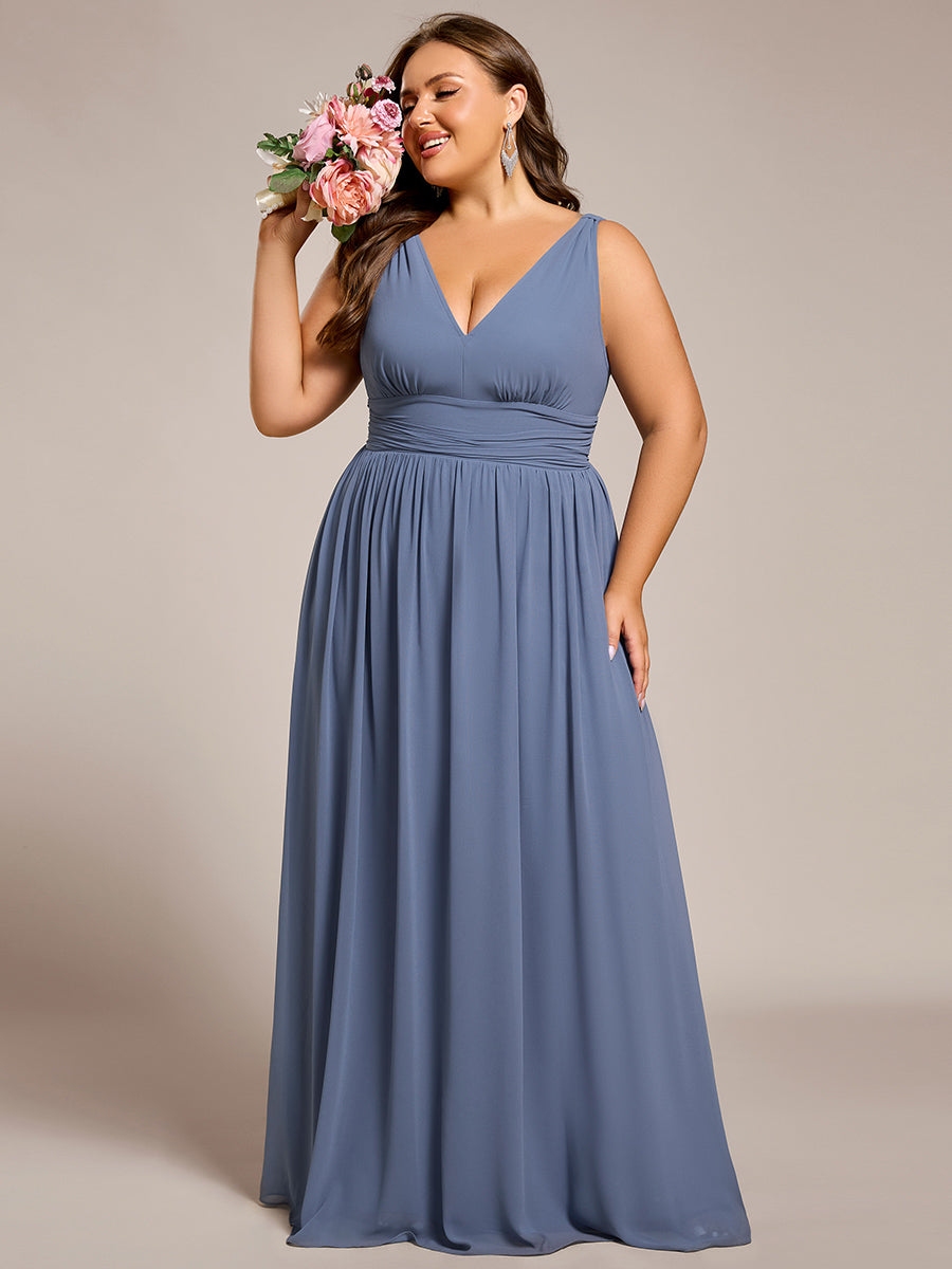 Bodenlanger A-Linien Chiffon Kleid Mit Tiefem V-Ausschnitt Eleganz Kleid #Farbe_Taubenblau